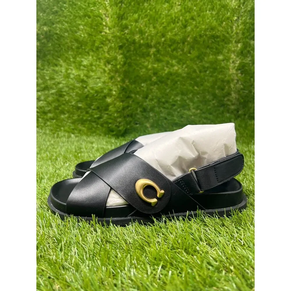 NWB COACH Size 5B Sculpted C Criss Cross Sandals Black CFG40